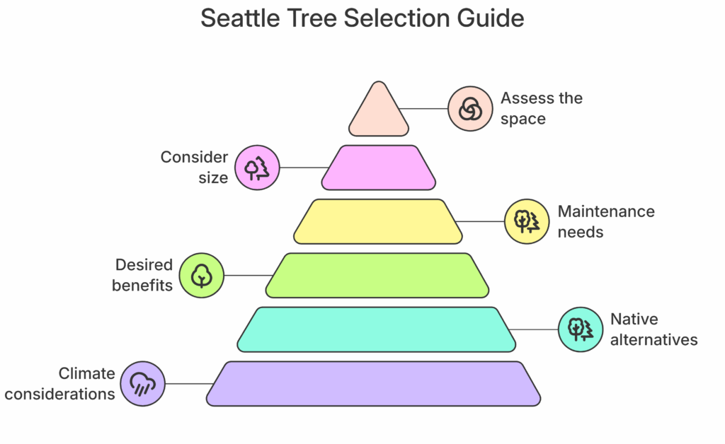 An infographic image showing the selection guide of Seattle tree care
