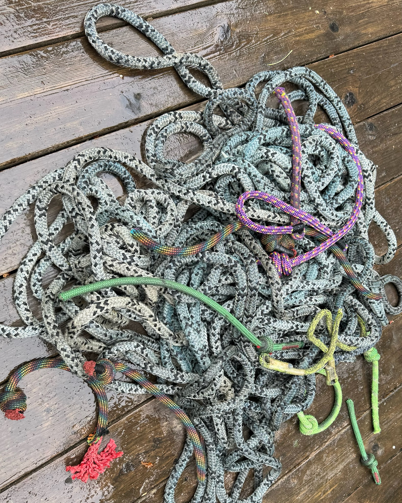 Pile of rigging and climbing ropes that were decommissioned